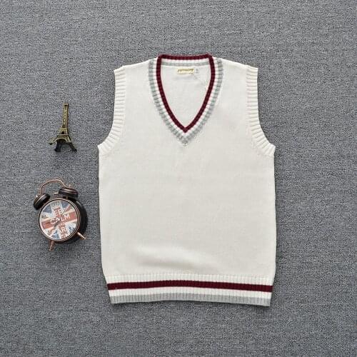 JK uniforms pullover sweater vest girls Wine Red & Gray stripe sweater white vest