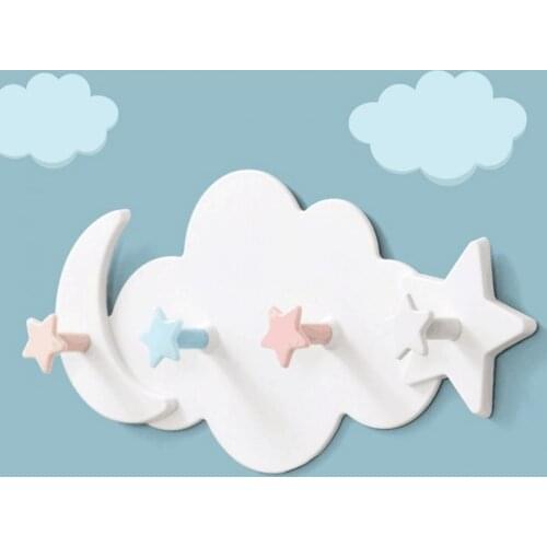 Creative Cute Star Moon Cloud Shape Nail-free Wall Clothes Hooks Kids Room Decorative Key Hanging Hanger Kitchen Storage Hook