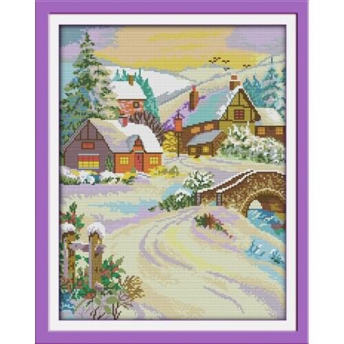 Gorgeous snow-covered landscape cross stitch kit 14ct 11ct count printed canvas stitching embroidery DIY handmade needlework