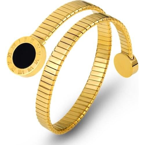 2021 New Personality Snake Spiral Upper Arm Armband Bangles Cuff Bracelets Roman Numeral Jewelry Stainless Steel Bracelets Women