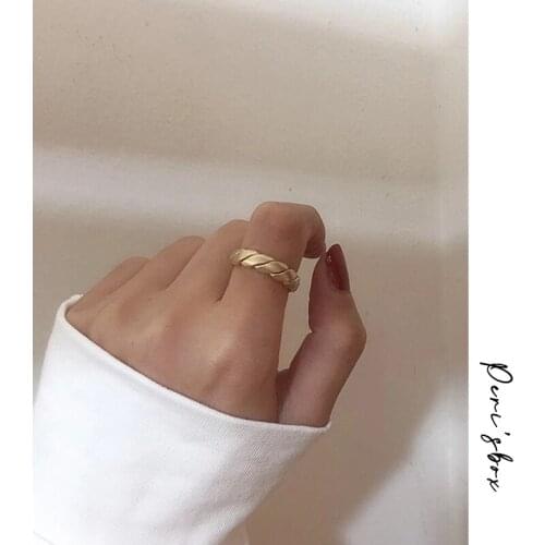 PerisBox Thick Gold Twisted Rings Matte Color Geometric Rings for Women Vintage Open Rings Adjustable 2019 Minimalist Jewelry
