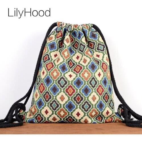 Teenager Jacquard Boho Chic Gypsy Drawtring Backpack Bag Female Ecology Hippie Aztec Ibiza Tribal Ethnic Ibiza Fabric Daypack
