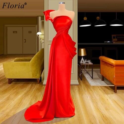 Simple Arabic Red Evening Dresses Long Strapless Mermaid Special Wedding Party Dresses Evening Wear Women Prom Dress 2020 Robes