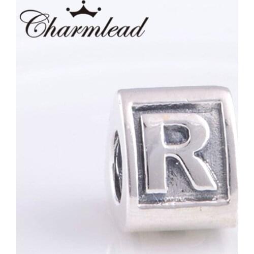 Charmlead Silver Beads Alphabet letter R Charm Fit Europe Bracelet Charms 925 Sterling Silver Charms Jewelry DIY Making