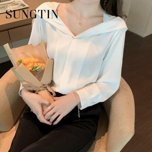 Sungtin Chic Elegant Turn-Down Collar Blouse Women Solid Elegant Sweet Shirt Casual Summer Korean Fashion Shirt Blouses Mujer