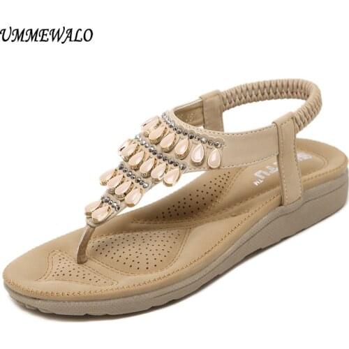 UMMEWALO Sandals Women Summer T-strap Flip Flop Thong Flat Sandals Ladies Rhinestone Sandal Shoes Zapatos Mujer