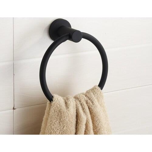 Personality Contemporary 304 Stainless Steel Towel Ring Black Oil Brushed Towel Holder Towel Bar Mounting Bathroom Products G360