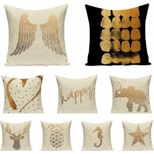 Retro Art Golden Cotton Linen Printed Square Pillowcase Nordic Design Cushions Home Decor Decorative Pillow Sofa Throw Pillows