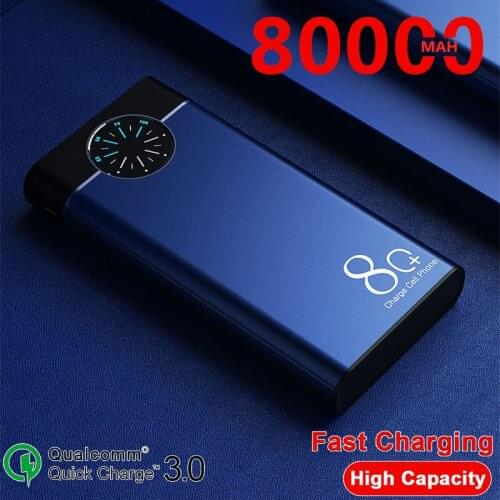 80000mAh Quick Charge Power Bank With LED Light Digital Display External Battery Dual USB Dual Output For Xiaomi Samsung Iphone