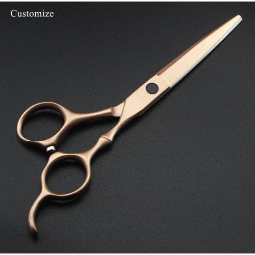 Customize logo Japan 440c steel 6 '' rose gold Bamboo hair cutting scissors thinning barber haircut shears hairdresser scissors