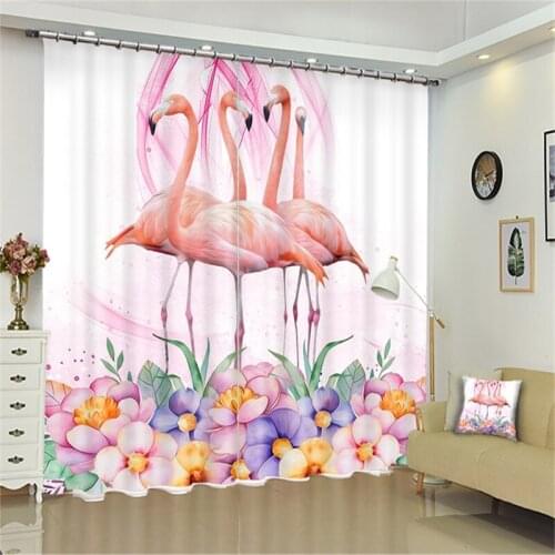 Custom size 3D Luxury Digital Print Blackout Curtains Photo Pink Flamingo Print Jane Curtains Drapes Rideaux