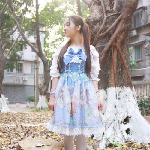Loli Cosplay Palace Cute Printing Victorian Dress Retro Lace Bowknot Kawaii Girl Sweet Lolita Dress Princess Gothic Lolita JSK