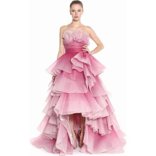 Newest Women Pink 2019 Women Ruffles Strapless Eevning Celebrity Party Runway Vestidos Fashion Good Quality Wholesale