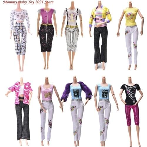 1 Set Different Style Handmade Outfit Daily Casual Wear Blouse Vest Bottom Pants +Tops Clothes For Girl Doll Accessories Gift