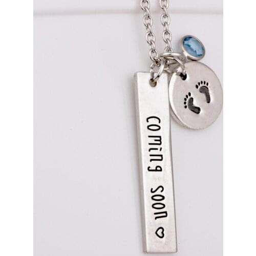 10PCS Lettering Alloy Pendant coming soon Baby BABY Footprints Charm Inspirational Necklace Jewelry Double Feet Letter Necklace