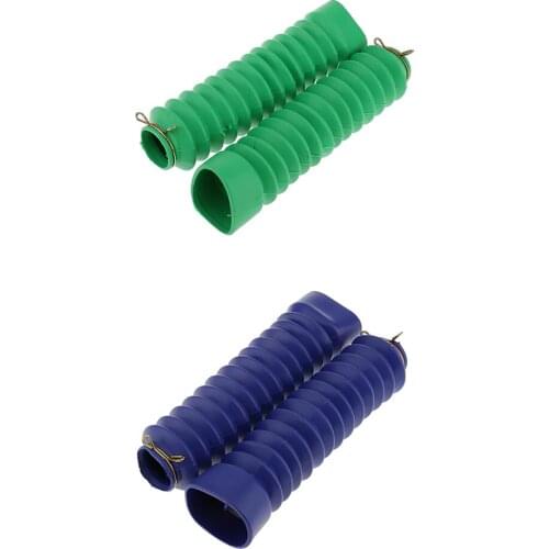 2 Pairs Long 210mm Soft Rubber Front Fork Covers Gaiters Boots - Green+Blue