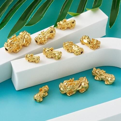 20Pcs Gold Plated Pixiu Spacer Bead 3D Metal Alloy Bead 5 Sizes for for Attracting Wealth Good Luck DIY Bracelet Jewelry Craft