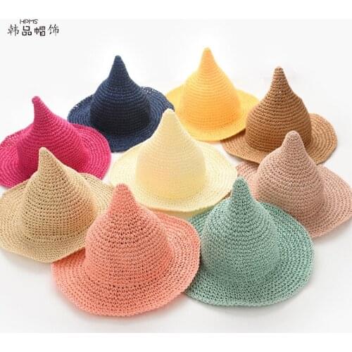 2018 Wizard Portable Children Straw Hat Solid Color Sunscreen Beach Caps Girls Boys Witch Hats Foldable Knitted Cap Kid Sun Hats