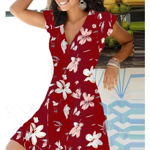 2021 Summer V-neck Petal Sleeve Short Sleeve Dress Party Dress Ladies Retro Mini Dress Spring Loose 2XL A-line Dress Vestido