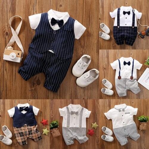 2021 Summer Baby Boy Romper Short Sleeve Turn-down Collar Gentleman Baby Costume Baby Boy Jumpsuit For 0-1y Newborn Baby Clothes