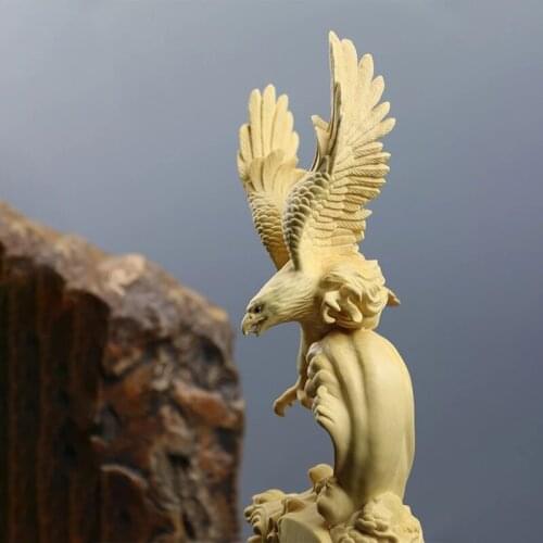 29cm Boxwood Eagle Animal Sculpture Living Room Decoration Feng Shui Wood Hawk Statue Home Decor