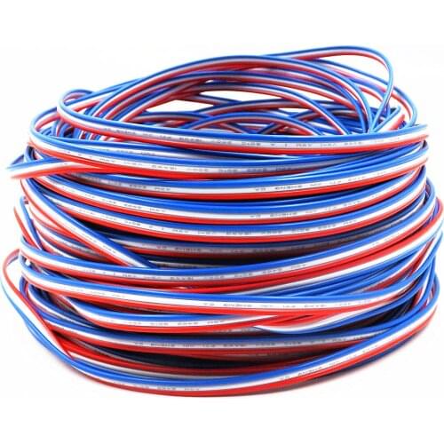 18AWG 3 Pin Flat Ribbon Wire , 100ft 31m/Roll,Red White Blue 3 Core Cable