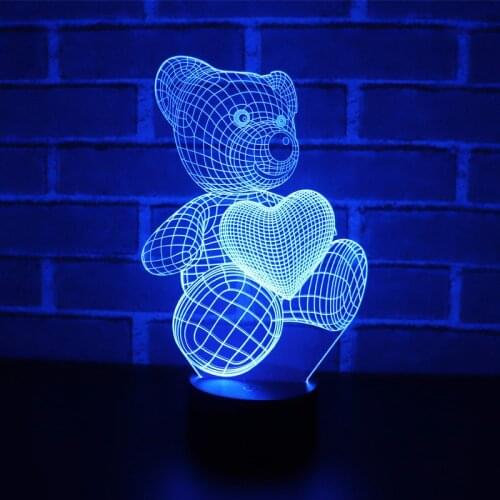 3D LED Night Lights Love Bear with 7 Colors Light for Home Decoration Lamp Amazing Visualization Optical Illusion Awesome