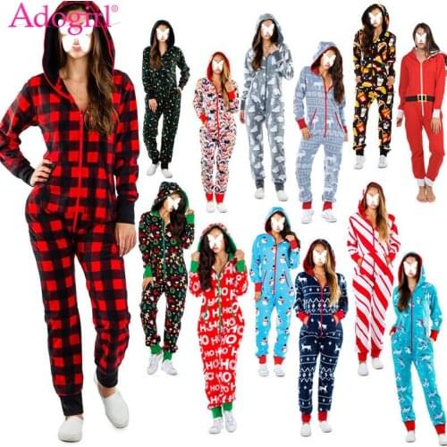 Adogirl 2020 New Christmas One Piece Pajamas Fashion Snowman Print Hooded Home Casual Jumpsuit Onesies Romper