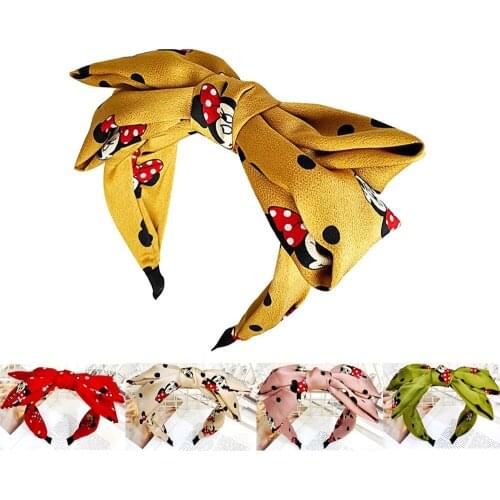 Hair Bows Mickey Minnie Print Headband Cartoon Cute Minnie Double-layer Big Bow Simple Wild Hair Hoop Women Headbands Hairbands