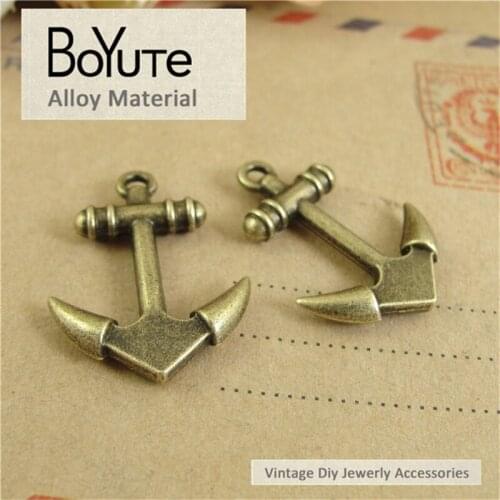 BoYuTe (50 Pieces/Lot) Wholesale Zinc Alloy Materials Antique Bronze Plated Anchor Charm Pendants for Diy Jewelry Accessories