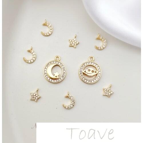 Copper-plated 18K gold micro-inlaid zircon starry sky accessories super mini star moon charm diy clavicle chain bracelet