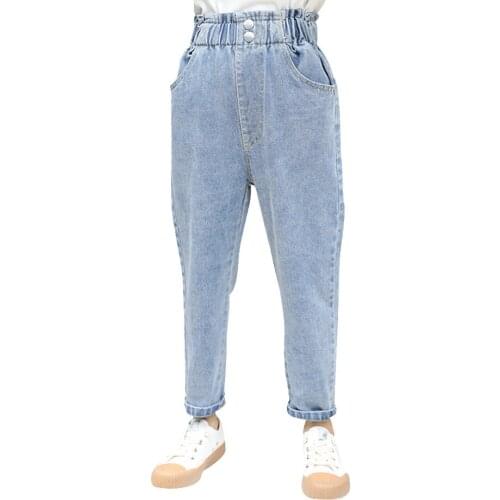 Jeans Girl Solid Color Childrens Jeans For Girl High Waist Kid Jeans Spring Autumn Childrens Clothes 6 8 10 12 14