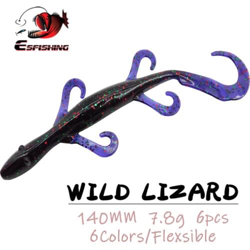 ESFISHING Soft Plastic Lures Wild Lizard 140mm 6pcs Isca Artifical Silicone Bait Pike Fishing PVA