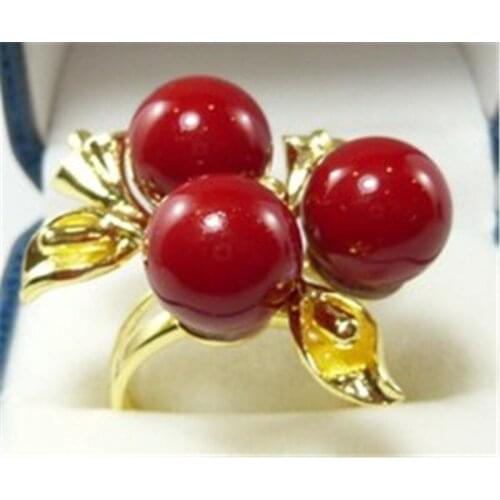 Hot selling>@@ Wholesale price 16new ^^^^ Natural AAA 8mm red south sea shell pearl ring 7 8 9 -Bride jewelry good