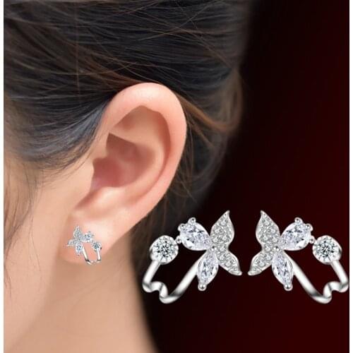 Hot Sale Design 2017 New Fashion Flower Butterfly Design 925 Sterling Silver Stud Earrings for Women Jewelry Gift Drop Shipping