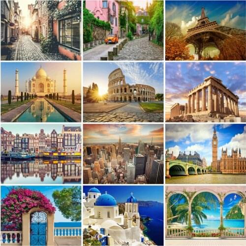 HUACAN City Picture By Number Landscape Oil Painting By Numbers HandPainted Art Kits DIY Gift Home Decoration