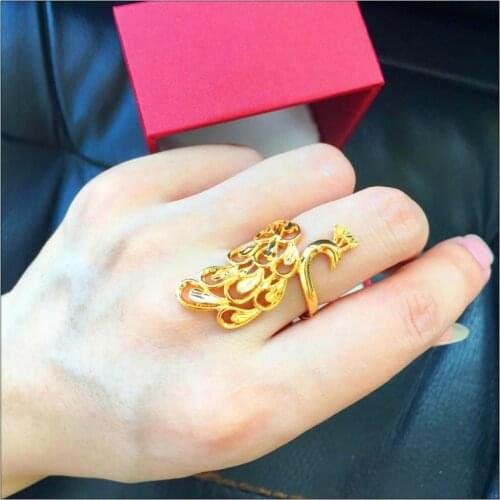 Peacock Finger Ring Adjustable Yellow Gold GP Long Ring Open Bague Femme Anillos Wedding Jewelry Accessories Party Gifts