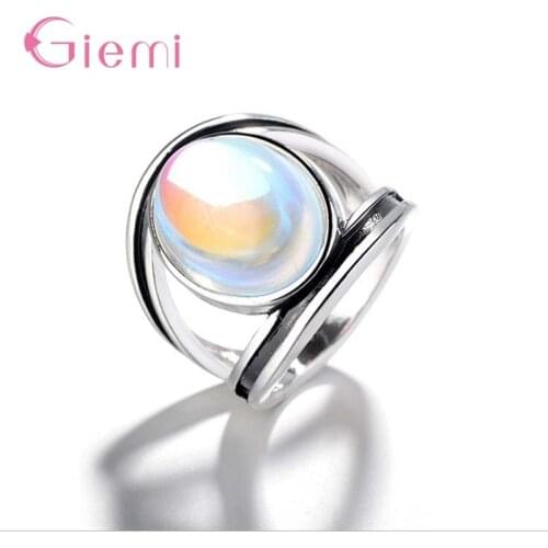 Real 100% 925 Sterling Silver Fashion Oval Moonstone Personality Ring Fine Jewelry for Women Party Elegant Accessories