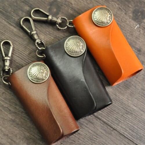 BYCOBECY Vingate Genuine Leather Men Key Holder Wallet Leather Keychain Covers Hasp Keys Housekeeper Organizer Pouch