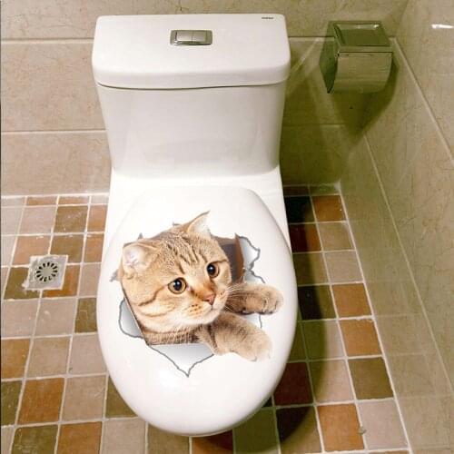 Cat 3D Toilet Sticker Hole View Vivid Dog Bathroom Wall Stickers Home Decoration Waterproof Animal Wall Decals Fridge Sticker