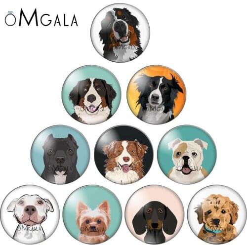 NEW cute dogs Love Pet Bulldog Shepherd dog 10pcs 12mm/16mm/18mm/25mm Round photo glass cabochon demo flat back Making findings