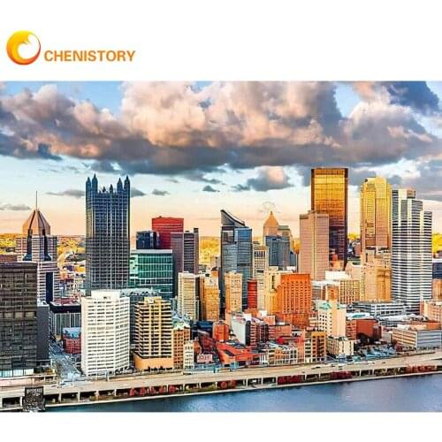 CHENISTORY Full Drill Square Diamond Embroidery City 5D DIY Diamond Painting Landscape Cross Stitch Mosaic Building Wall Decor