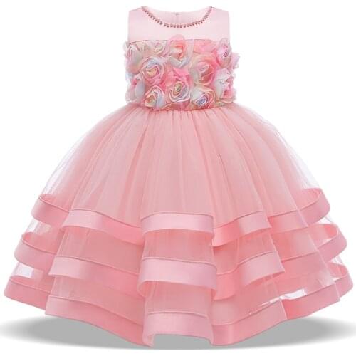 New 2021 Summer Colorful Flower Wedding Dress For Girls Princess Girl Dress Kids Children Clothes Birthday Dresses Party 5 Color