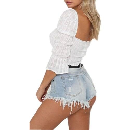 Modish Womens solid white Off Shoulder Shirt Crop Tops blouse sexy casual cotton blend Blouses shirts for women female