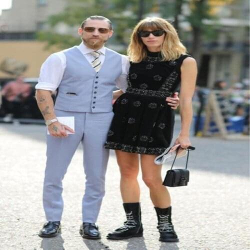 Customized high quality latest mens suit vest pants light blue casual suitable for wedding 2 pieces Slim Terno Masculino men