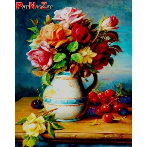 ParNarZar DIY 5D Diamond Painting Flowers Full Round / Square Drill Embroidery Paint with Diamonds for Home Wall Decorations
