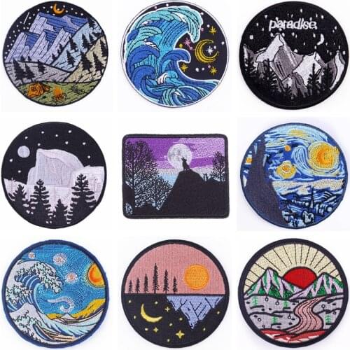 Van Gogh Patch Embroidered On Clothes Camping Stickers Stripe Badge Embroidery Outdoor Patch Iron On Patches For Clothes Decor