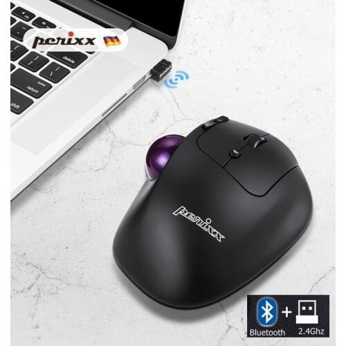 New Perixx PERIMICE-720/520 Bluetooth Wireless/2.4Ghz Dual-Mode Ergonomic Trackball Mouse with Adjustable Angle,Laser Sensor