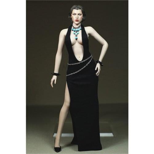 New 1/6 Scale Crown Black Dress Clothing Set for 12inch Female Soldier Action Figure Collection Sexy Girl