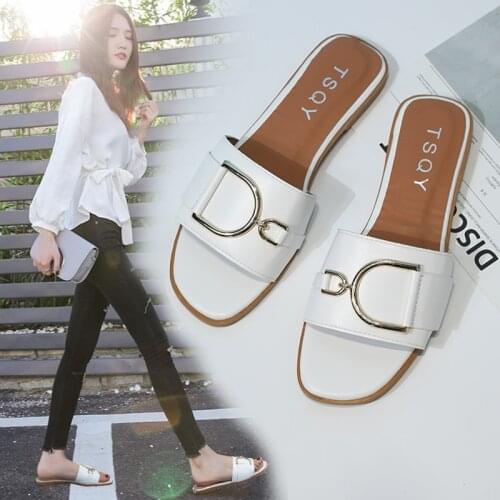 New Womens Summer Fashion Flip Flops Leather Flat Heel Outdoor Slippers Casual Beach Slippers Home Slippers